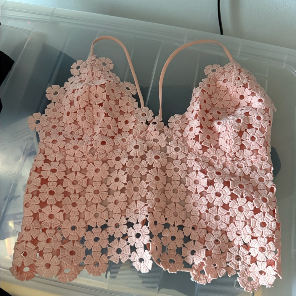 New Pink Floral bralette Lace Crop Top